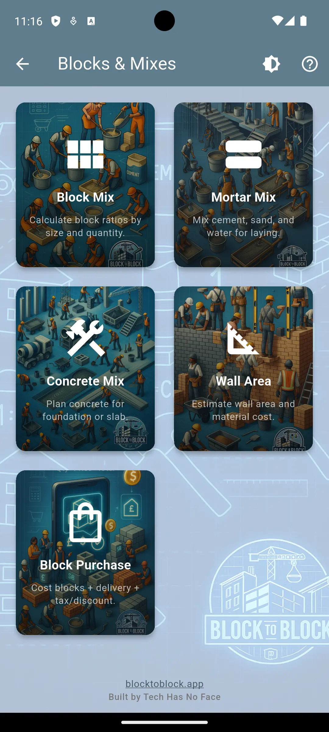 Blocks and mixes calculator screen